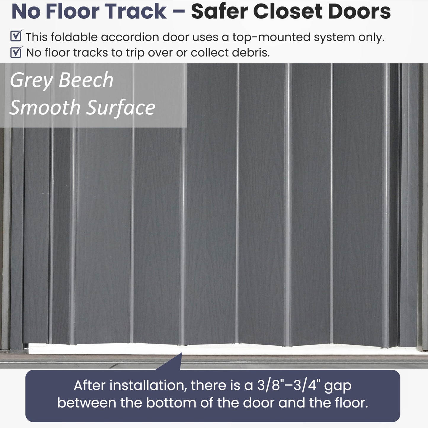 DIYHD 30X96in Interior Folding PVC Accordion Door,Grey,Include Door and Mounting Hardware,Handle,Latch,Folded Width 4-7/8"