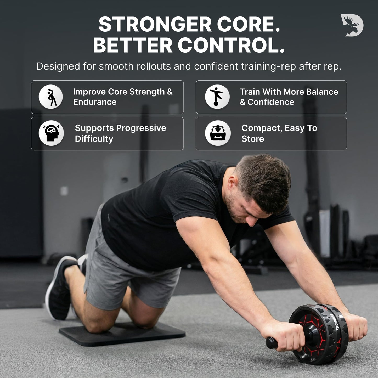 DMoose Fitness Ab Roller Wheel for Core Strength Training - 3.2 Inch Dual-Wheel Ab Wheel Roller, 440lb Stainless Steel Shaft, Non-Slip EVA Handles, Abdominal Workout Equipment for Home Gym Men & Women