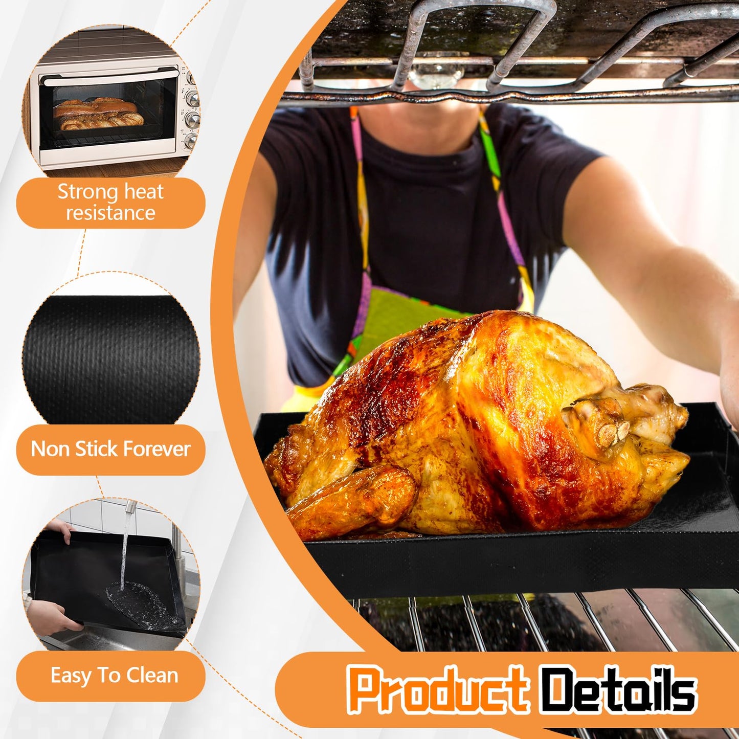 Teenyyou 2 Pcs 13.5'' x 13.5'' x 1'' PTFE Solid Oven Basket, Cooking Oven Trays, Non stick Kitchen Cooking Basket, Black Baking Sheet, Trays for Accessories Chips Chicken Wings Bread Heating