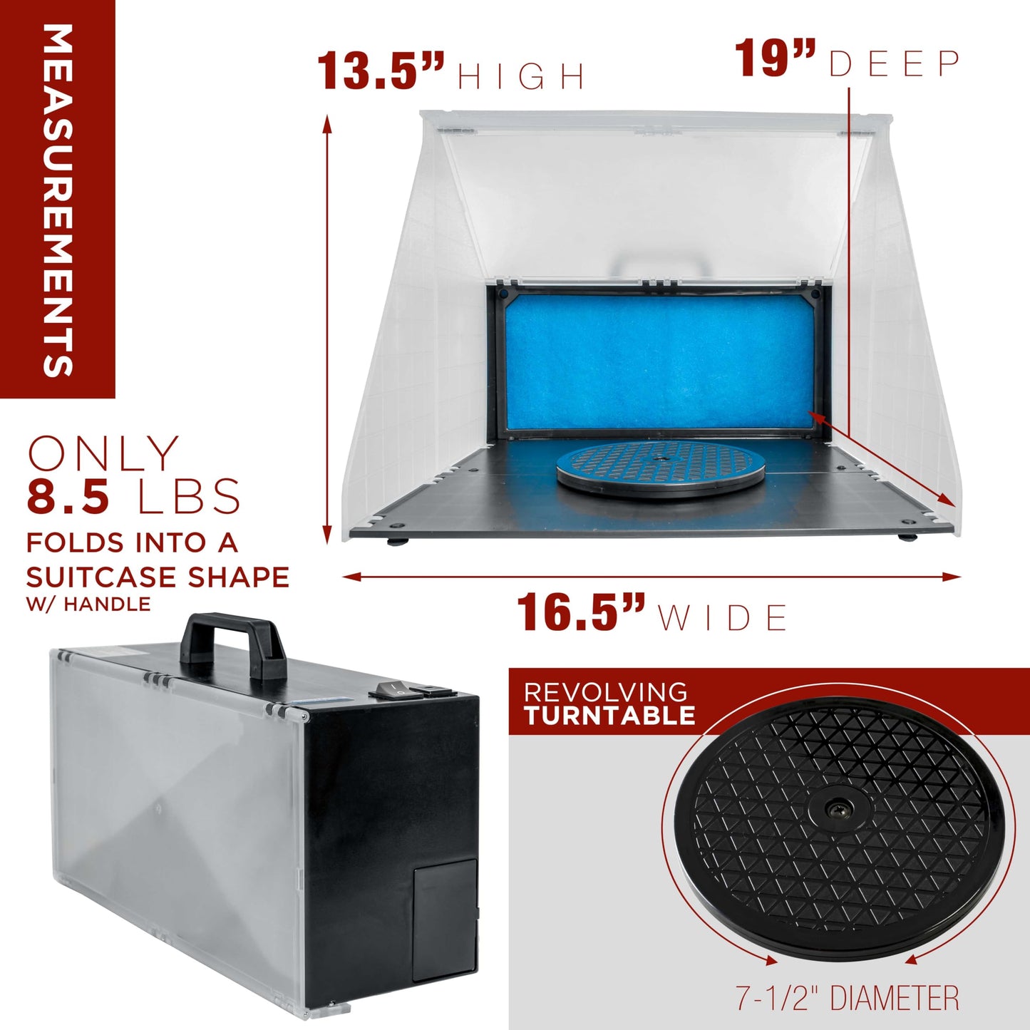 Master Airbrush Portable Airbrush Spray Booth Station with 25W Fan, Turntable & 5.6' Extension Hose, 16.5"x19"x13.5" Hobby Airbrush Booth for Painting, Models, Arts, Crafts, Cakes