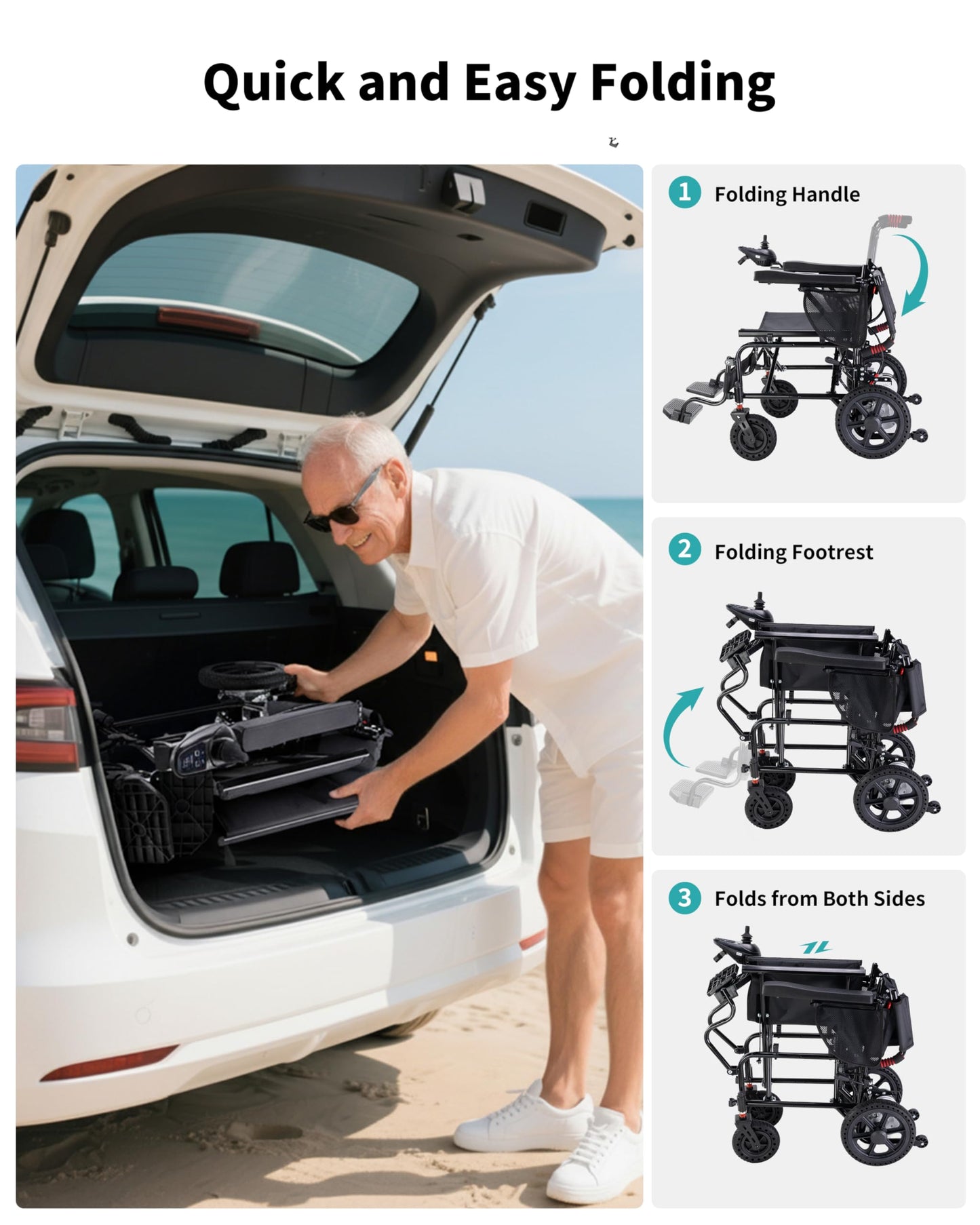 Electric Wheelchairs for Adults, 22 Inch Wide Seat, 500W Motor All Terrain Power Wheelchair, 15 Mile Lightweight Foldable Motorized Wheelchair for Seniors, Removable Battery, 350 lb Capacity