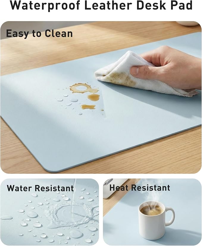 Aothia Faux Leather Desk Mat - Large Mouse Pad, Non-Slip PU Leather Blotter, Waterproof Writing Surface for Office and Home (Baby Blue, 40" x 24")