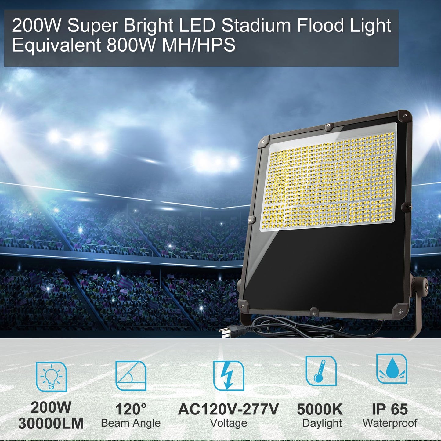 Lightdot 200W Outdoor Flood Lights AC100-277V LED Stadium Lights 30000Lm LED Flood Lights with Photocell, IP65 Waterproof Area Lighting for Backyard/Stadium-4Pack 5Yrs Warranty