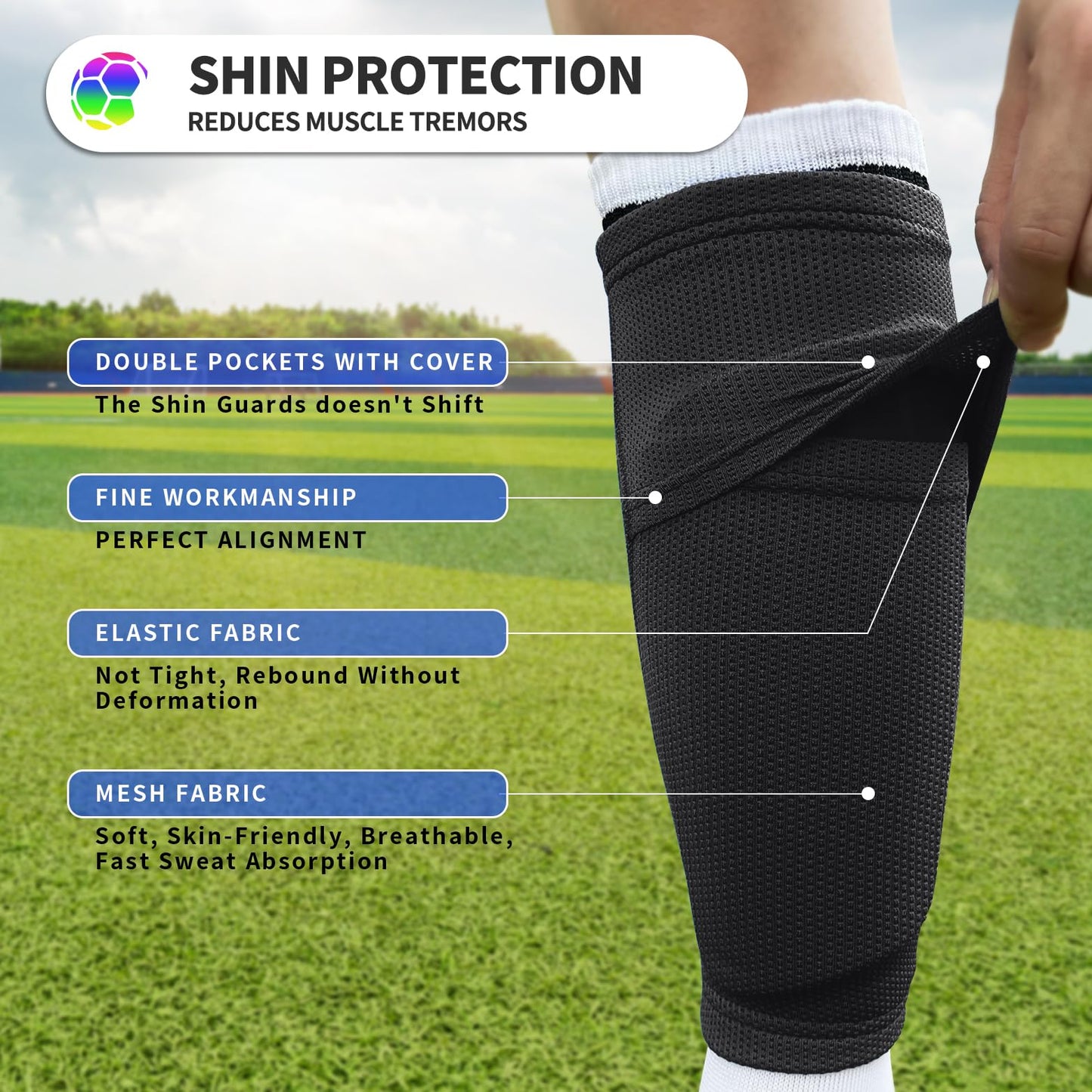 ATHCISE Kids Youth Soccer Shin Guards with Sleeves, Slip in Shinguards Soccer Shin Pads for 3-15 Years Old Boys Girls Child Teens