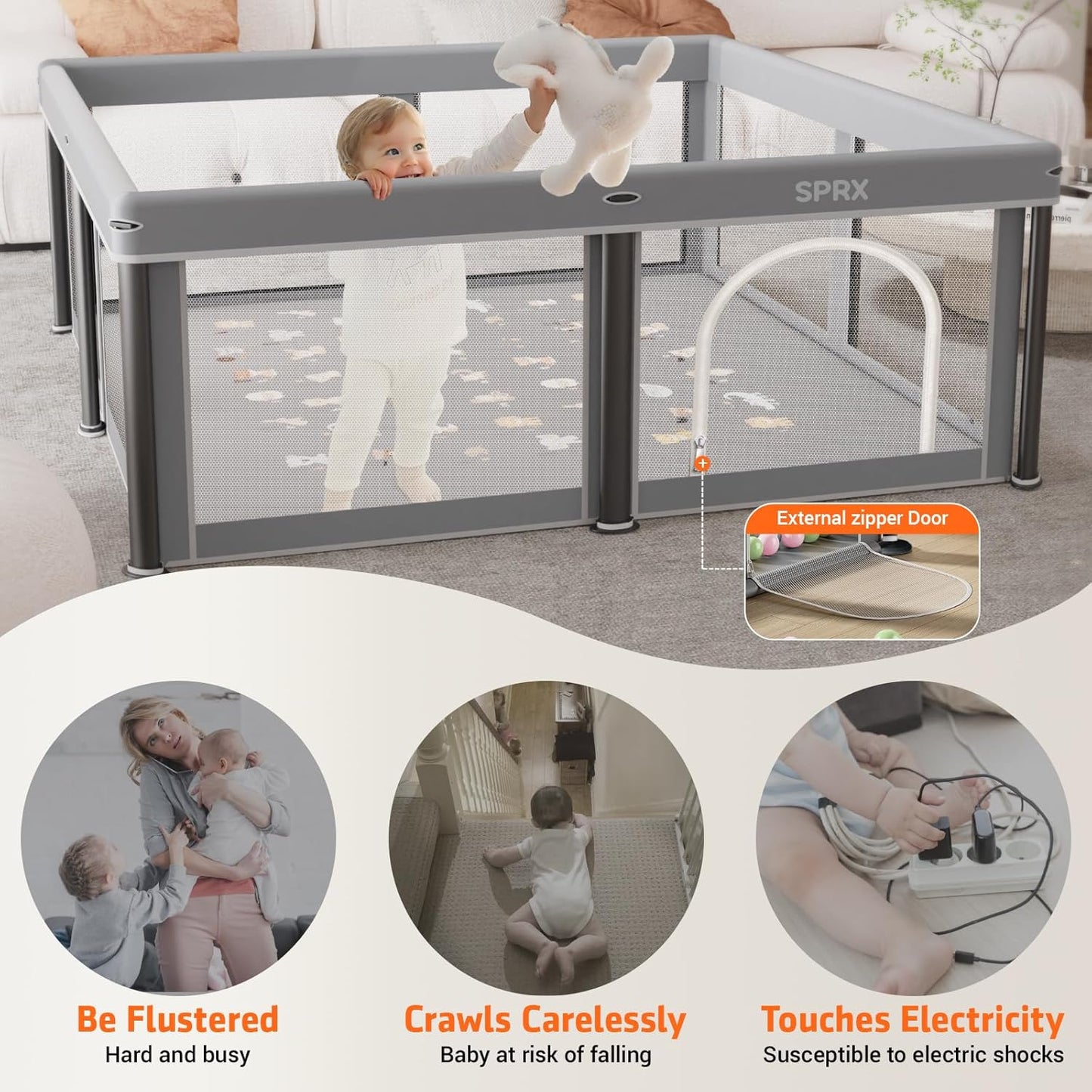 Skiennix Foldable Baby Playpen - 50" x 50" Collapsible Playard for Indoor & Outdoor Use | Includes Travel Pack & 30 Ocean Balls
