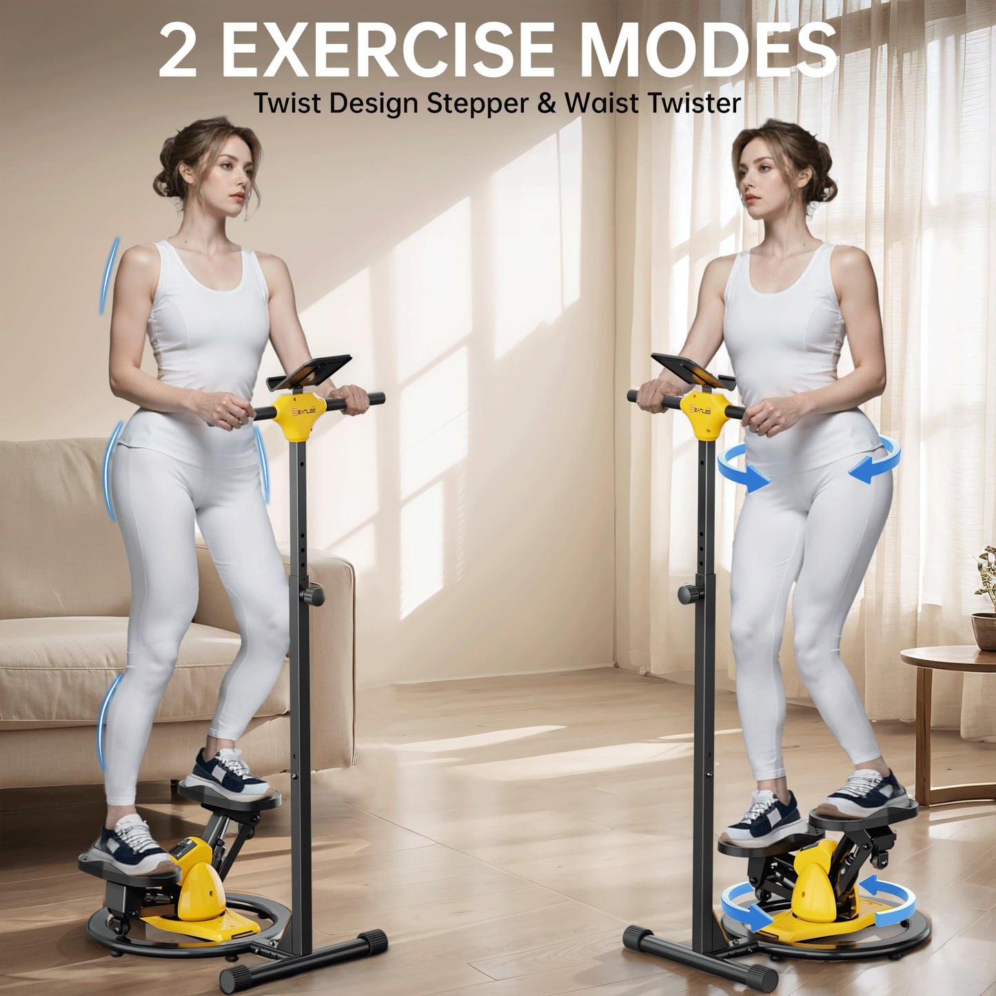 seanleecore Twist Stepper with Handlebar, High-Resistance Stair Stepper Machine for Home Workout, Step + Twist Cardio Exercise Equipment, 300 lb Capacity Quiet Compact Rock Stepper with LCD Monitor