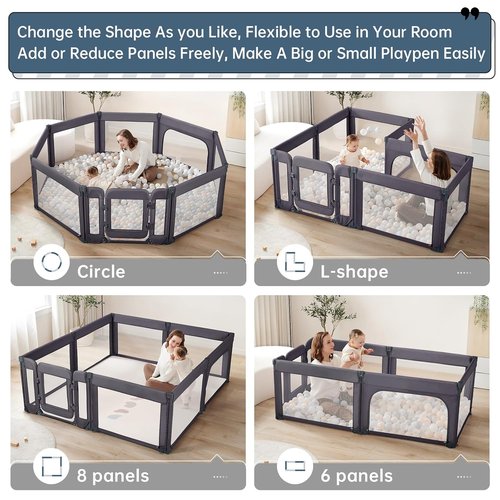 Large Baby Playpen - Adjustable 79x71 Inch Indoor & Outdoor Foldable Play Yard | Dark Grey Mesh Safety Fence