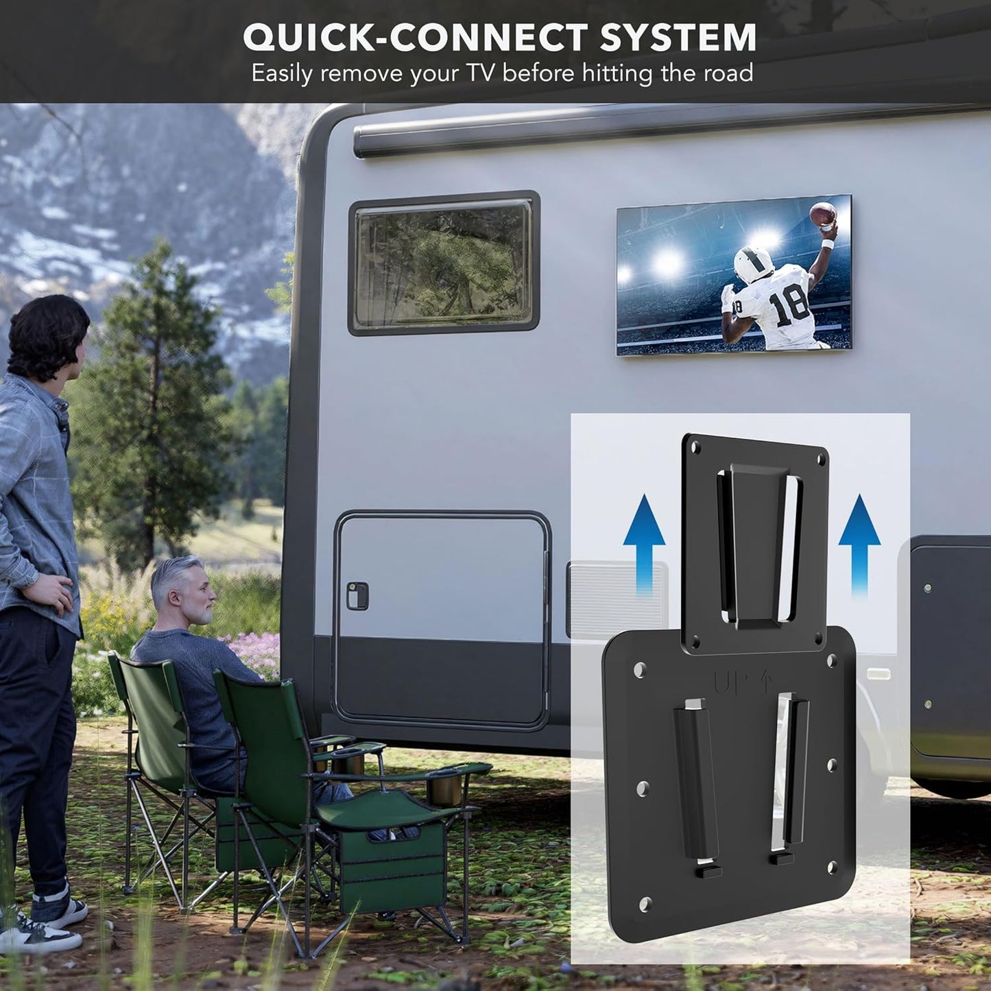 Mount-It! 0.7" 13-43" 30 lbs, 75x75 100x100, RV TV Mount, Rust-Proof Polymer, Dual Wall Plates & Quick-Release