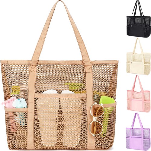 Fammart Mesh Beach Bag - Stylish Large Tote for Women | Perfect for Pool, Travel & Vacation Essentials