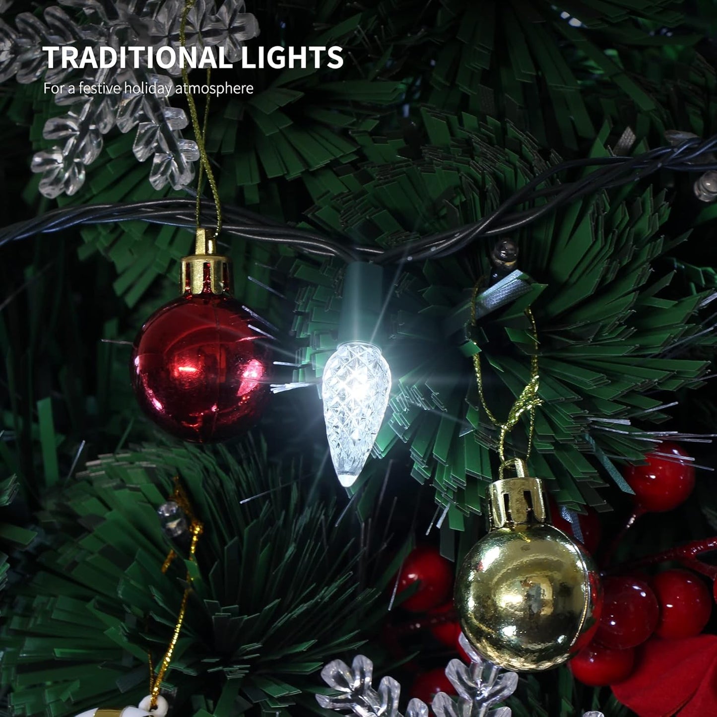 Waterglide C6 Christmas Lights - 33ft 100 LED Faceted String Lights | Waterproof Indoor Outdoor Decor, Cool White