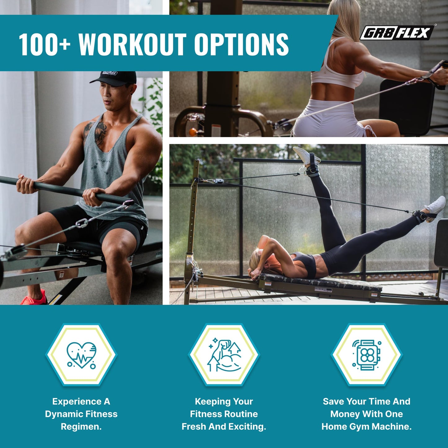 GR8FLEX Performance Gym for Total Over 100 Exercises, Multi-Functional Workout Machine, High Performance Strength Training, Cardio, and Full Body Fitness Equipment for Home Use (Pearl White Model)