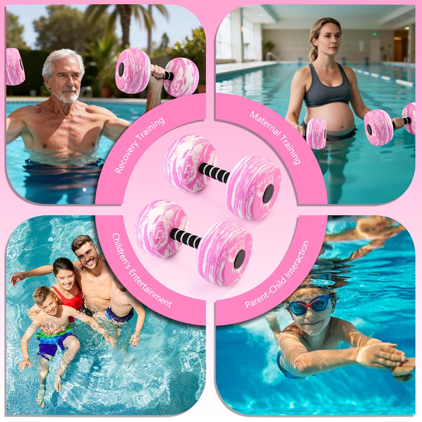Aquatic Exercise Dumbbells, 2PCS Water Weights for Pool Exercise, Water Aerobics Equipment High-Density EVA-Foam Pool Weights Dumbbells for Weight Loss, Pool Fitness, Water Exercise (Pink)