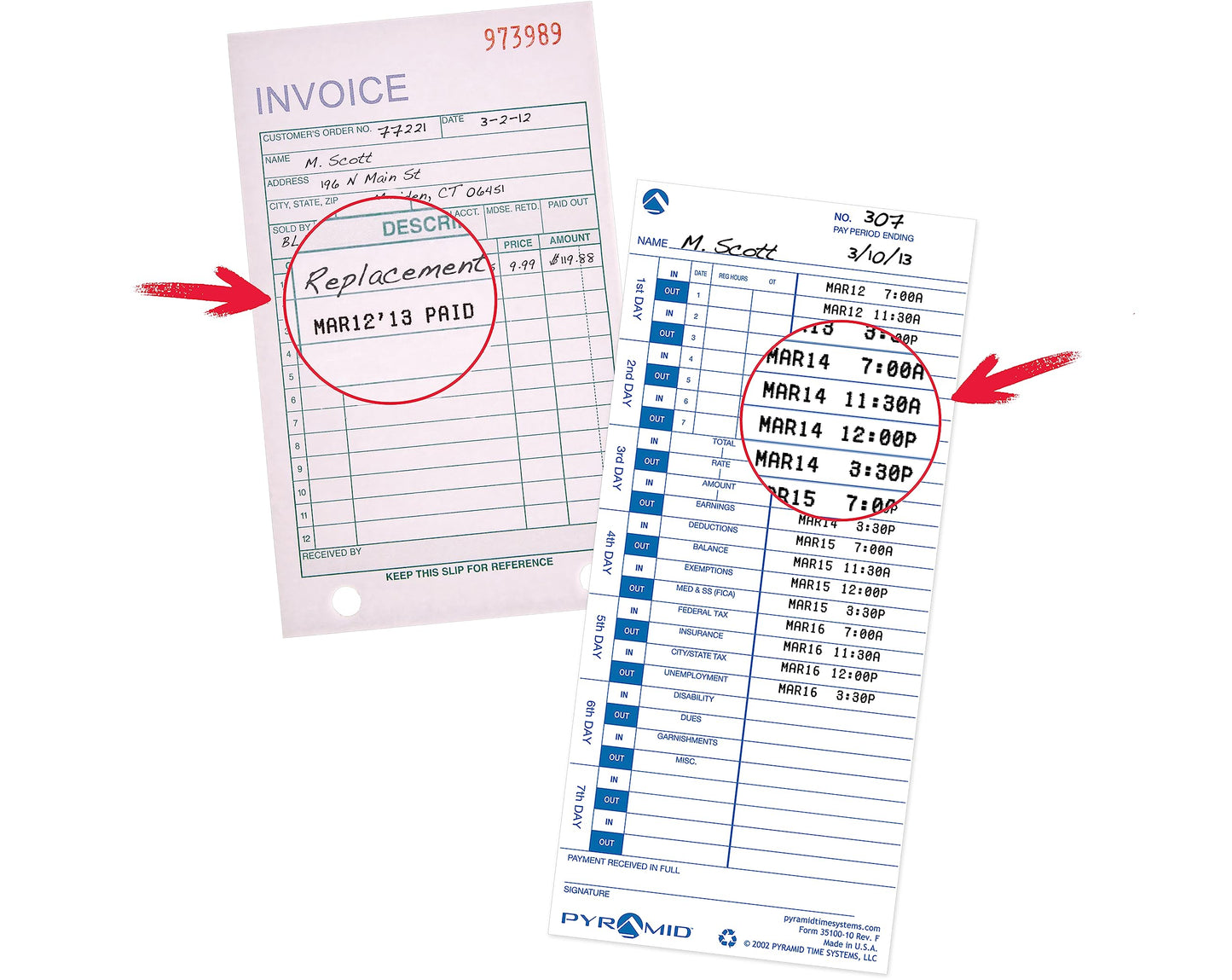 Pyramid Time Systems - 3500SS Employee Automatic Time Clock Bundle for Payroll Tracking and Attendance Management, Punch Clock with SmartSite Alignment, 25 Time Cards, 1 Ribbon and 2 Security Keys