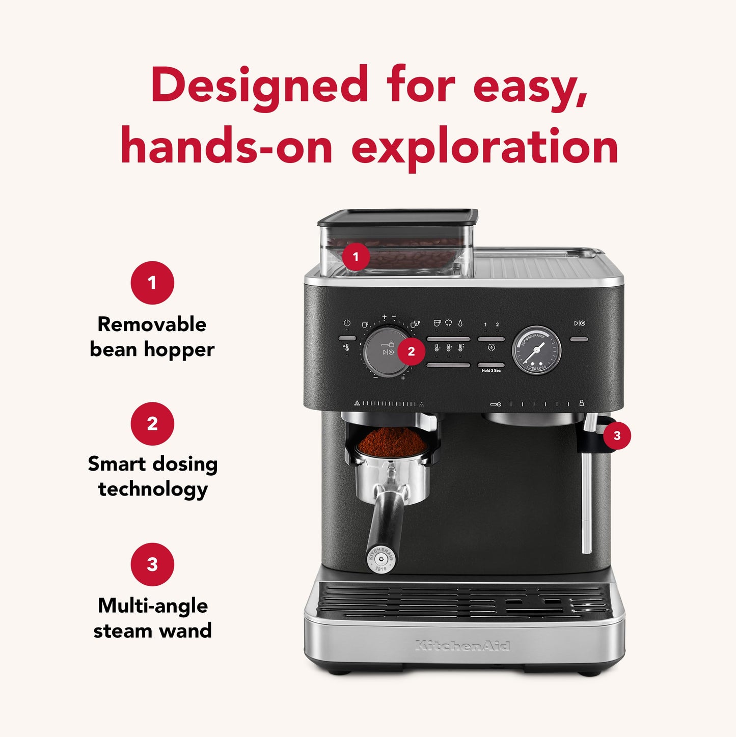 KitchenAid Semi Automatic Espresso Machine with Burr Grinder, 2.5L, KES6551BK, Cast Iron Black