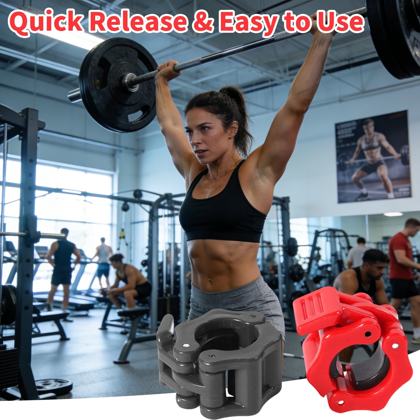 4 Pack Dumbbell Barbell Clamps 30mm, Quick Release Weight Bar Collars, Secure Locking Barbell Clips for Weightlifting, Workout, Strength Training & Fitness Accessories (Black+Red)