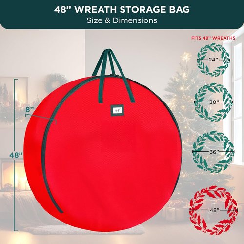 HOLDN’ STORAGE Premium Wreath Storage Bag - Durable Waterproof Christmas Container - 48"W x 8"D - Red