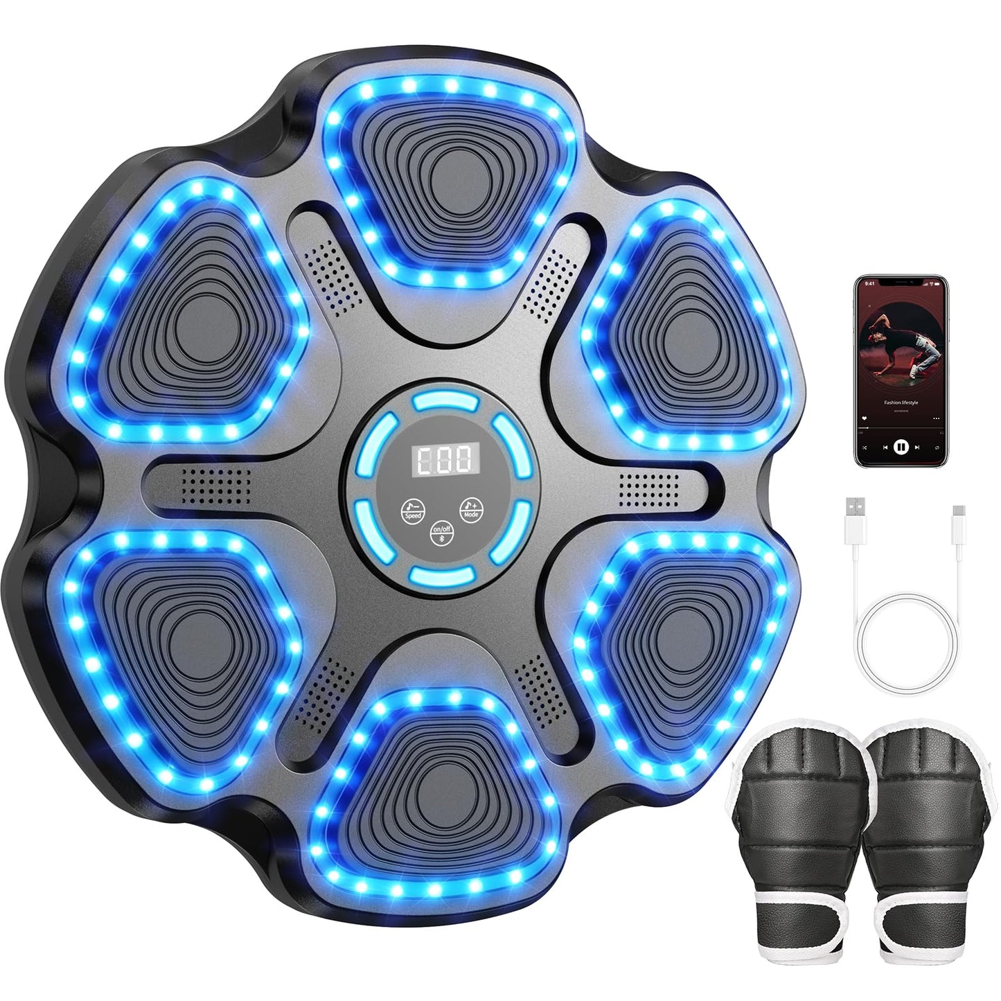 Music Boxing Machine for Kids Adults, Smart Interactive Music Punching Machine with Gloves 11 Modes 9 Speeds Wall Mounted Electronic Boxing Punching Pad for Reaction Training Home Fitness Room Game