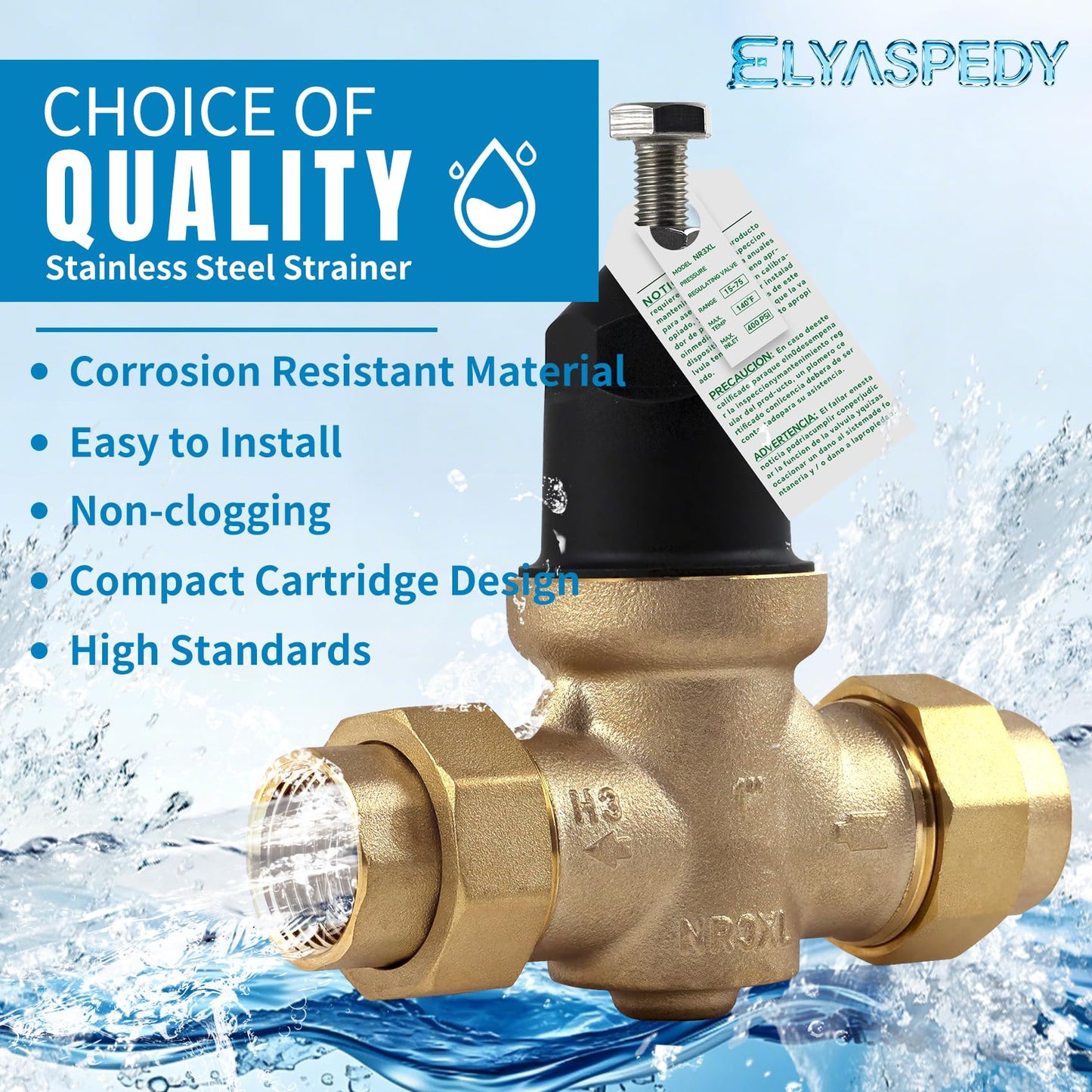 2026 Upgrade 1" Water Pressure Reducing Valve Replace for Zurn Wilkins 1-NR3XL 1" NR3XL Pressure Reducing Valve, Stainless Steel Strainer Screen, House Water Pressure Regulator with Teflon Tape
