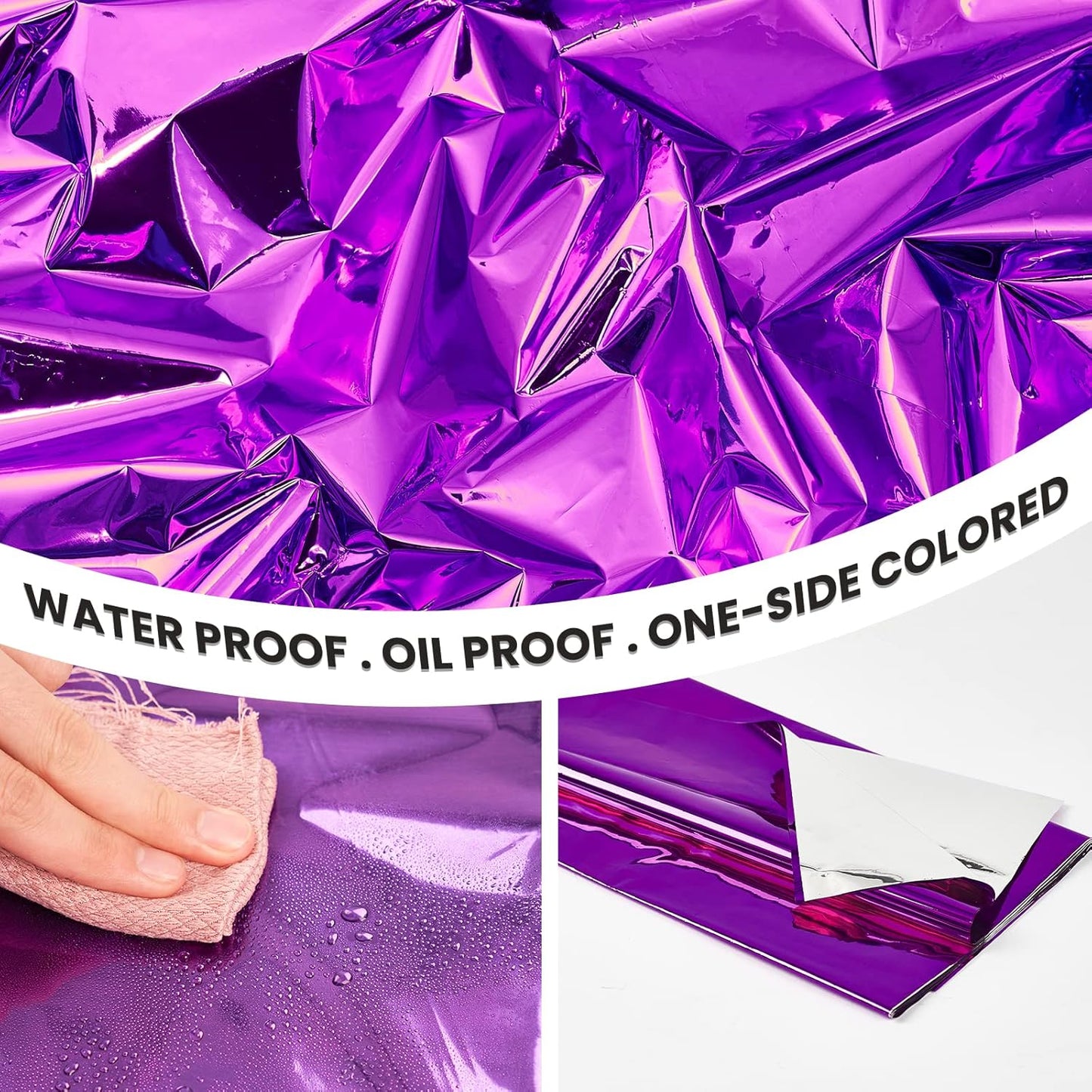 PartyWoo Purple Foil Tablecloth - 3 Pack 54 x 108 Inch Waterproof Metallic Cover for Events