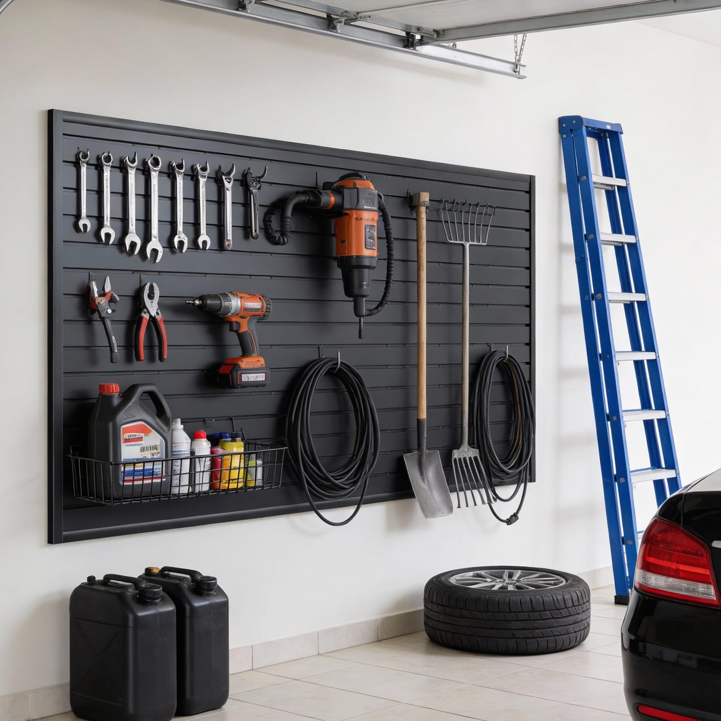 SMARTSTANDARD Heavy Duty PVC Slatwall Panels 4x8 ft, Interlocking Garage Wall Organizer System, Tool Board for Retail Display, Workshop & Home Storage - Black