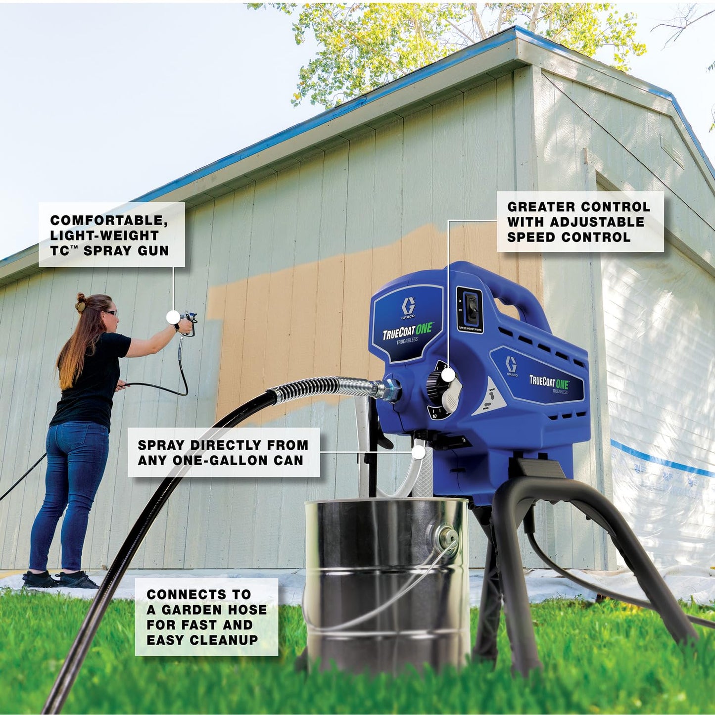 Graco Airless Paint Sprayer | DIY Designed for Interior or Exterior Projects | TrueCoat One TrueAirless Electric Sprayer 26DTC1