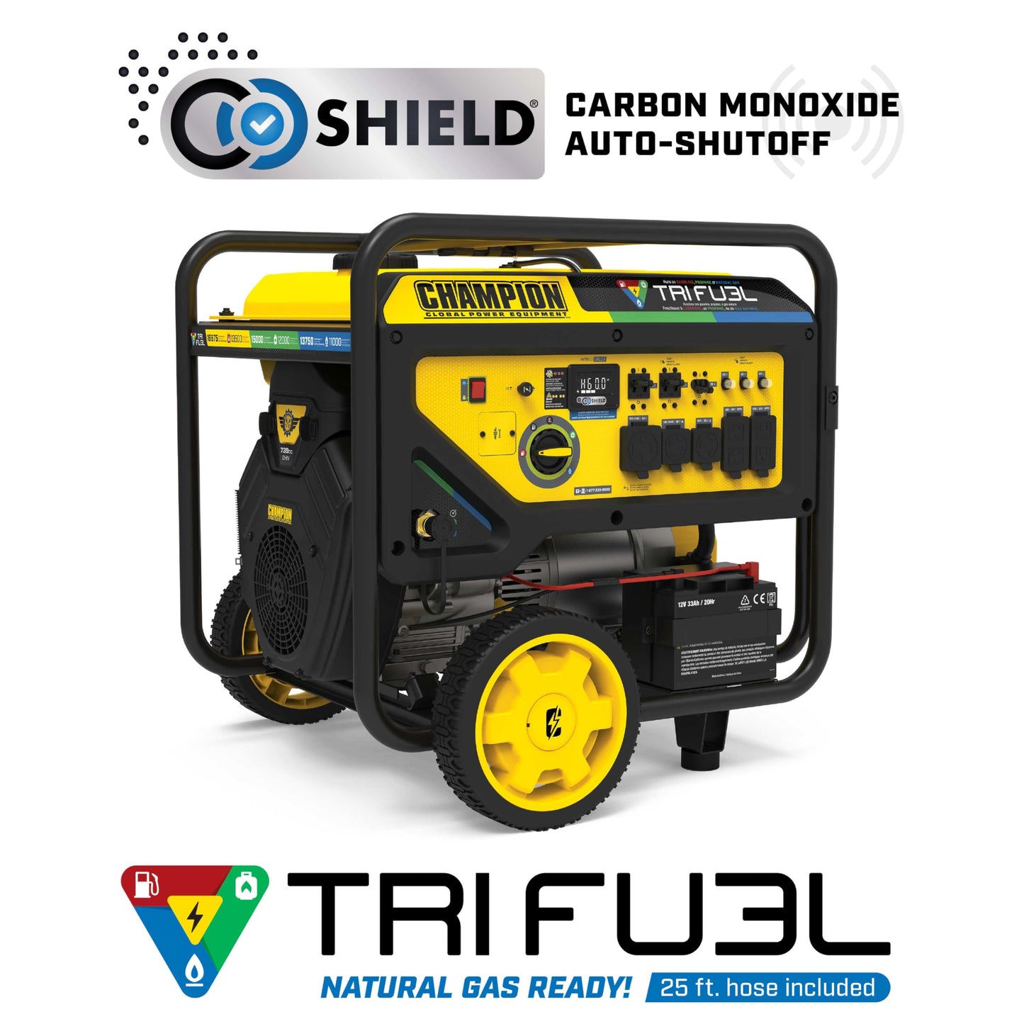 Champion Power Equipment 16,875-Watt Electric Start Tri Fuel Home Backup Portable Generator, Free 3-Year Warranty