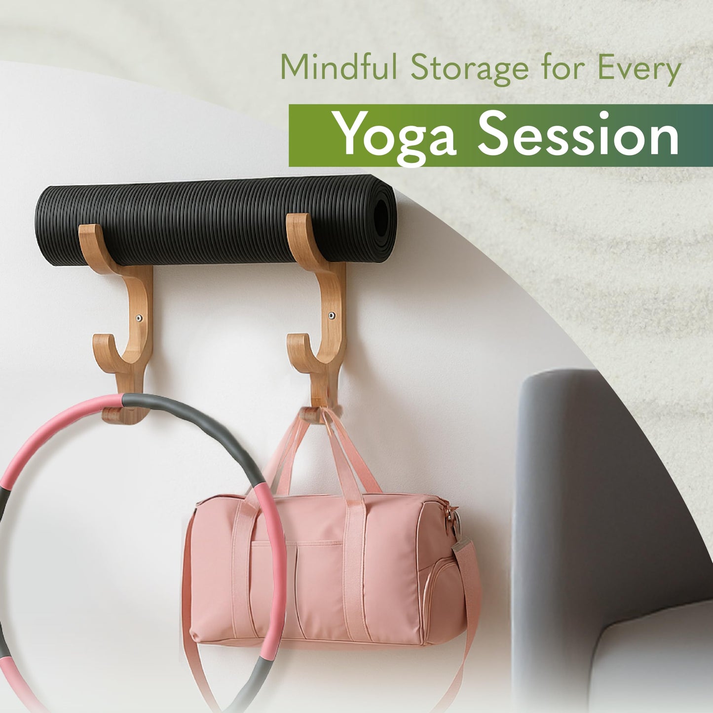 Tapeera Wooden Yoga Mat Holder Wall Mount - Yoga Mat Storage Rack - Home Gym Equipment Storage & Organizer - Resistance Band Wall Mount - Home Gym Accessories Wall Rack - Workout Storage Organizer
