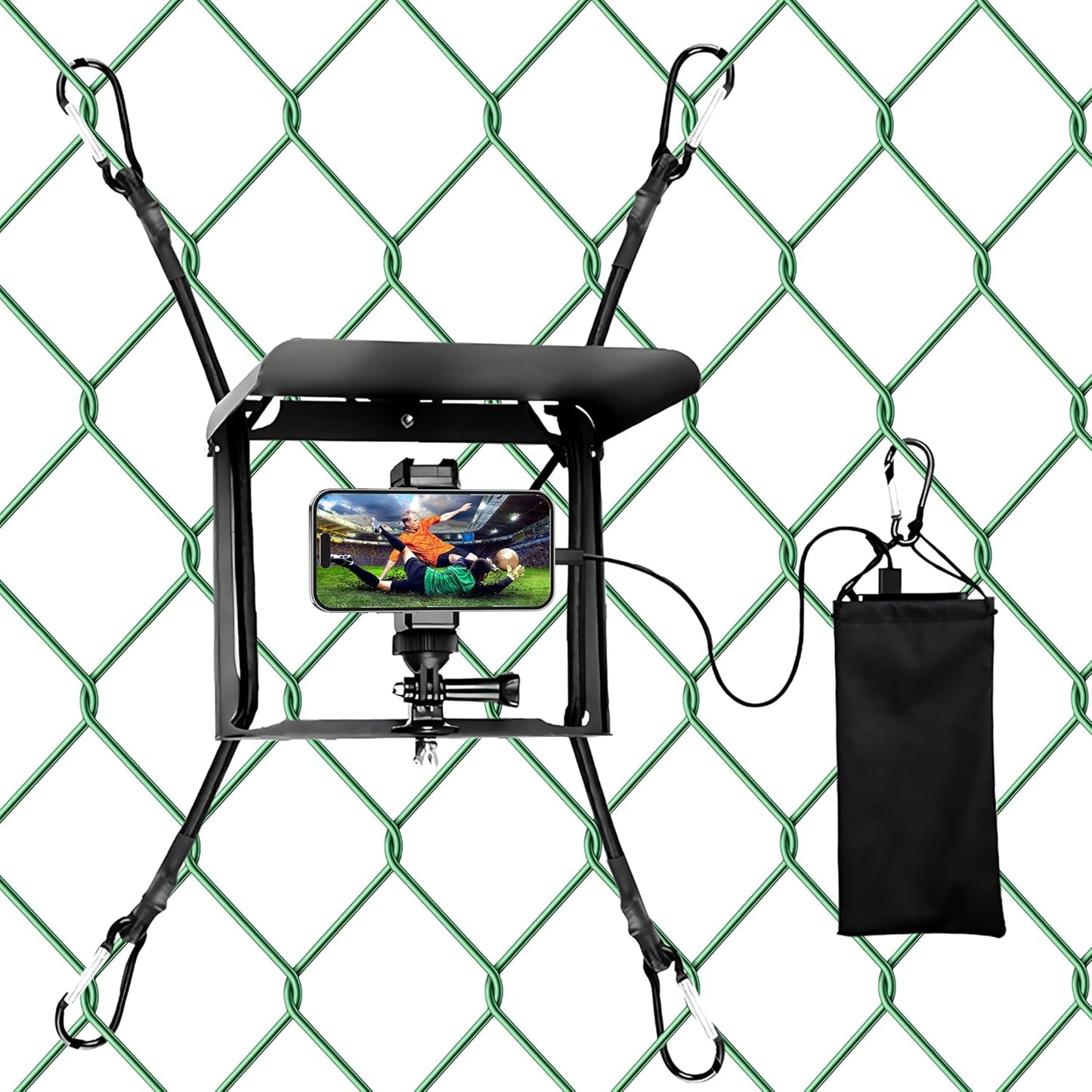 UBeesize Cell Phone Fence Mount with Foldable Shade, Game Changer Mounting Kit for iPhone, GoPro, Mevo Start, Tool-Free