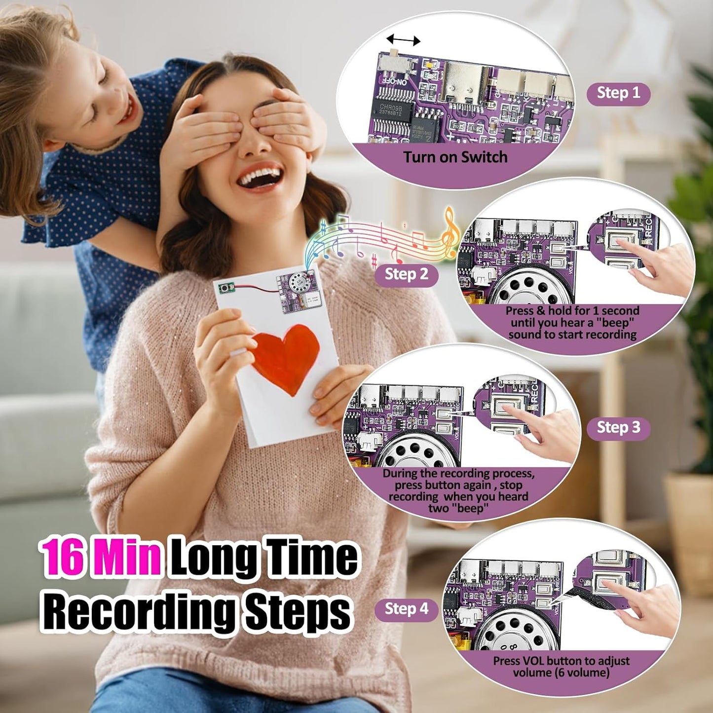 XLW 16MB Sound Module, Push Button, Magnetron, Light Control Activated Recordable Voice Sound Chip Module with LED