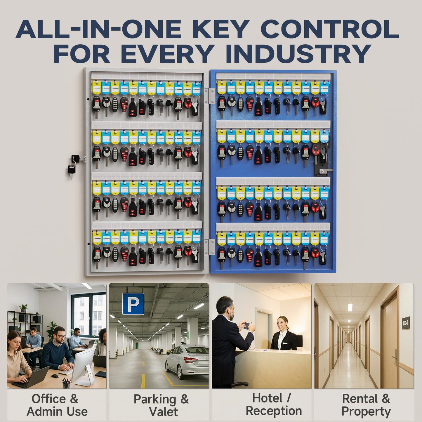 WeHere 96 Key Lock Box, Smart Key Cabinet with Key Management System, App, Bluetooth, Dynamic/Static Password, WiFi Unlock(Sold Separately), Wall-Mount Commercial Key Storage Box for Office, School