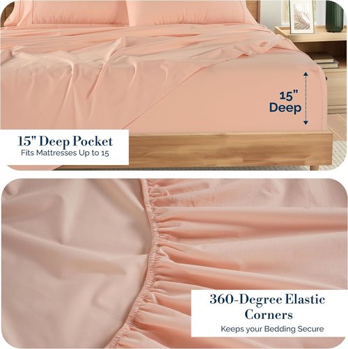 Casa Platino King Size Sheets Set - 100% Cotton Percale 6-Piece Cooling Bedding | Veiled Rose, 15" Deep Pocket