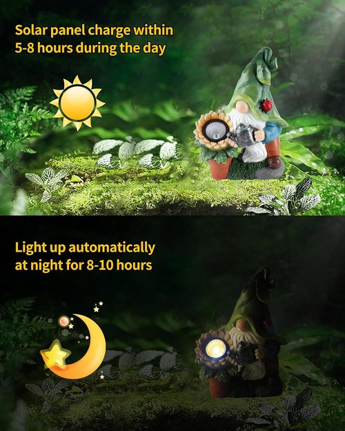 iStatue Large Solar Garden Gnome - 12-Inch Hand-Painted Outdoor Decor for Patios & Yards