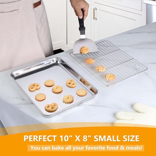 Homikit Stainless Steel Baking Sheet with Cooling Rack - 10.5 x 8 Inches, Rust-Free & Dishwasher Safe
