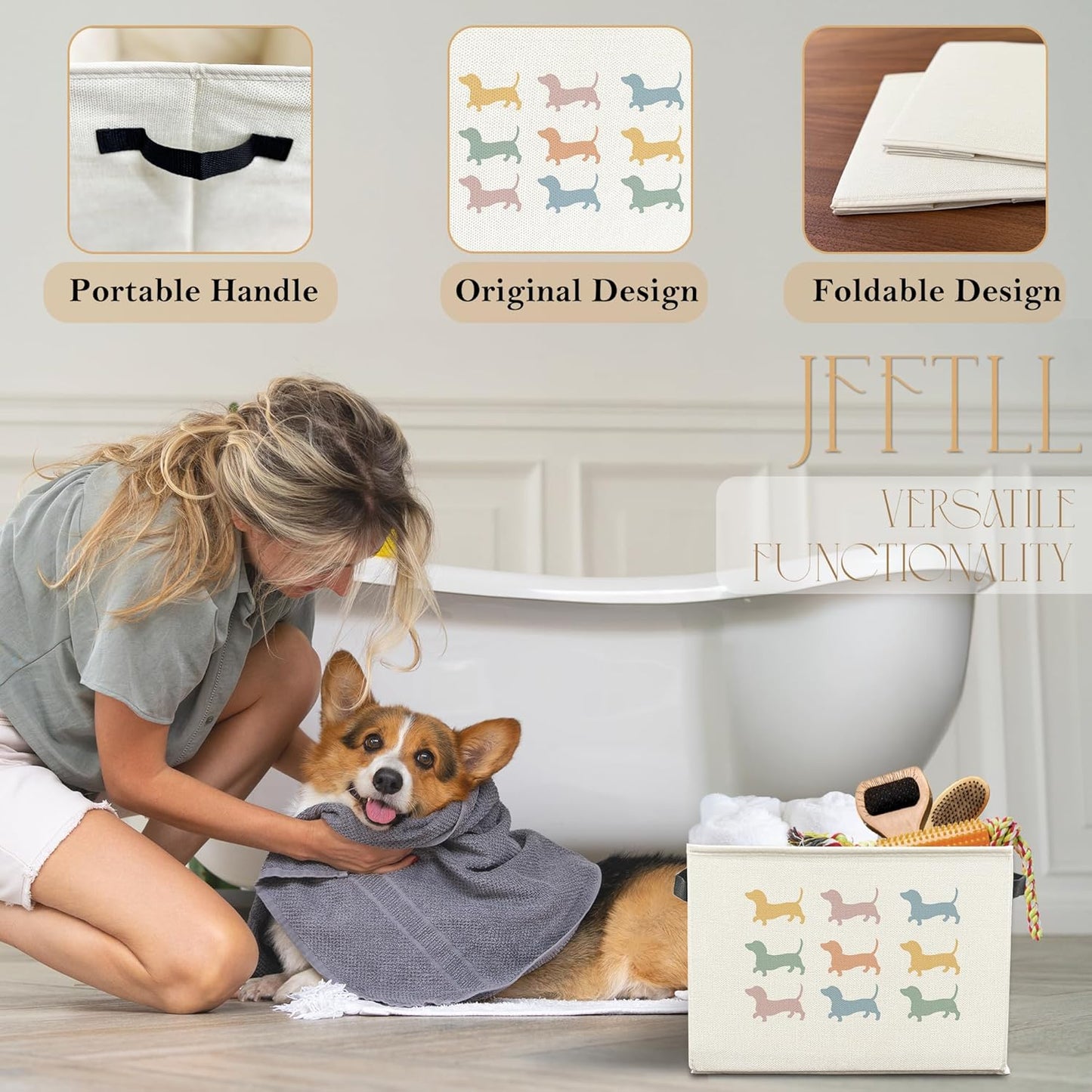 Skiennix Colorful Dachshund Dog Toy Basket - Collapsible Storage Organizer for Pet Supplies