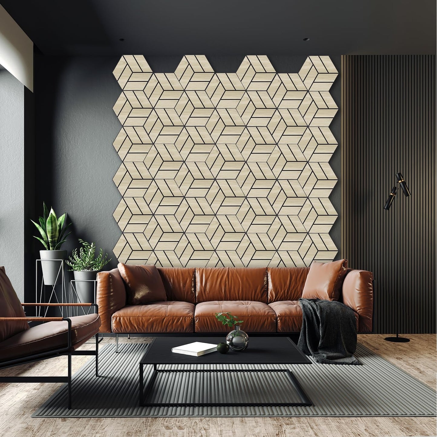 GreenClad 3D Peel and Stick Acoustic Wall Panel – 18-Pack White Maple Soundproof Wood Look Wall Panels for Interior Wall Decor, Hexagon Design