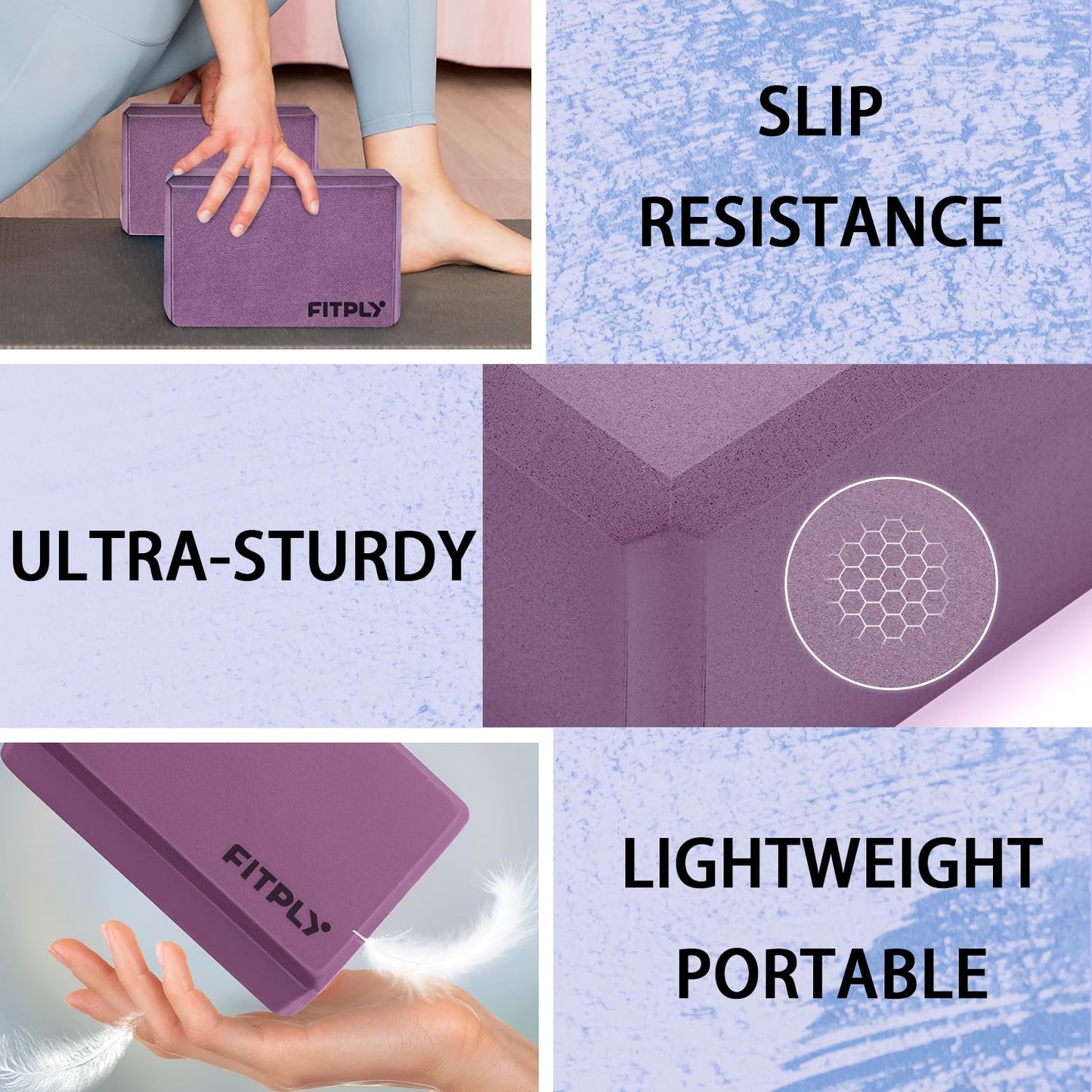 Fitply Yoga Blocks 2 Pack - Non-Slip Yoga Brick & Foam Blocks Yoga Set, High-Density Pilates Block for Stretching, Meditation, and Exercise Blocks Foam, Ideal for Deep Poses