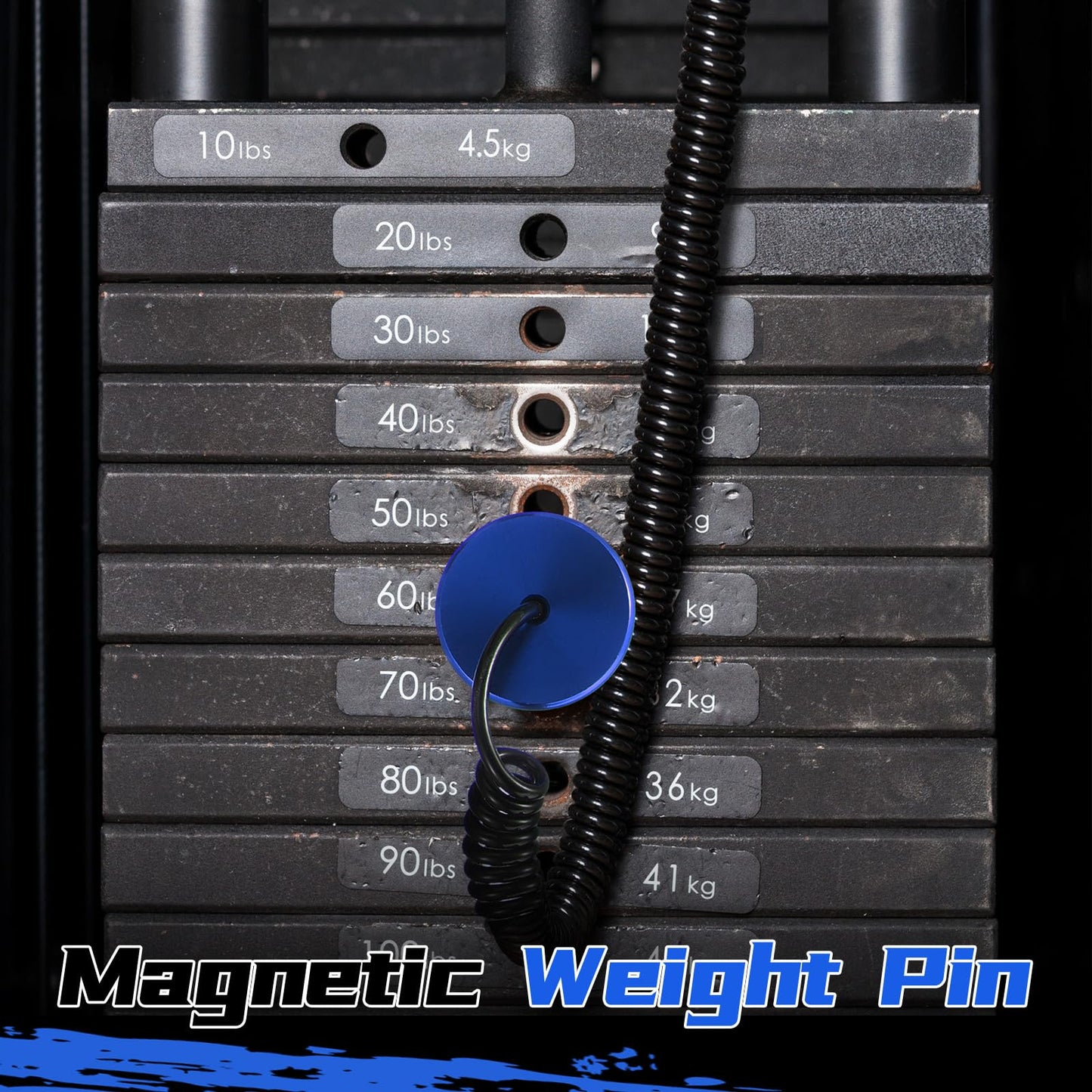 Lasnten 4 Pcs Weight Stack Pin Magnetic Universal Gym Weight Pin 0.4 inch Drop Set with Pull Rope for Plate Apertures Above 10.5 mm Heavy Duty (Blue)