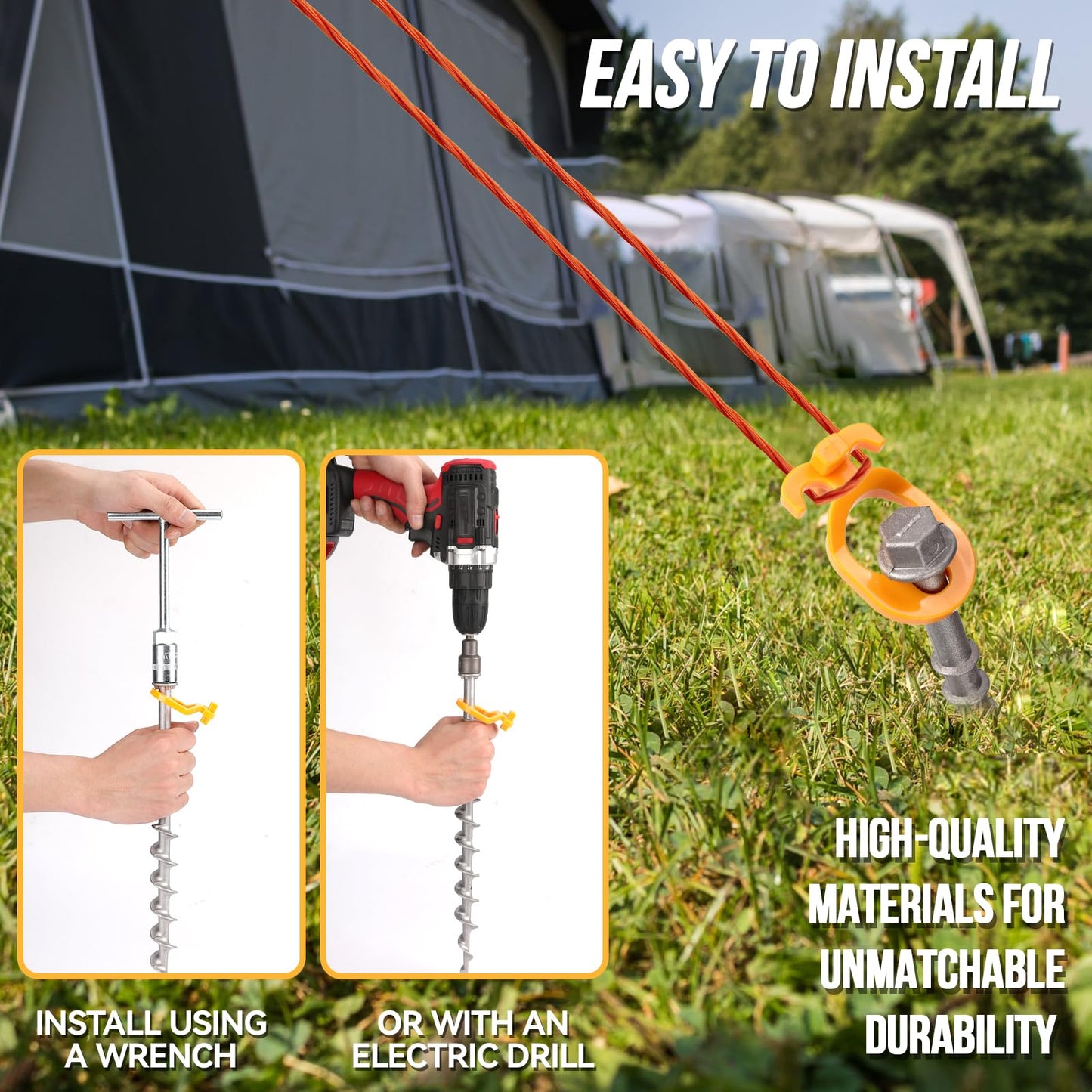 Keltrion 4 PCS Screw in Tent Stakes for Women Men - Ground Anchors for Sand, Canopy, Trampolines, Camping Aluminium Heavy Duty Rust Prevention Pegs Drillable Lightweight Safe - Silvery 14 inch