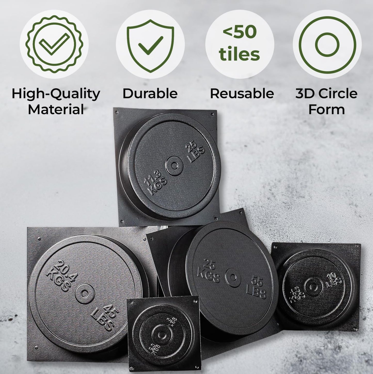 BETONEX DIY Concrete Weight Mold Set - 5 pcs ABS Plastic 2mm Thick - Dumbbell & Barbell Weight Plates