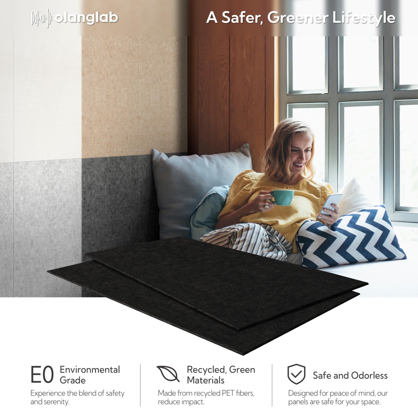 Olanglab Acoustic Wall Panels 10 Pack, 48 x 24 per Acoustic Panels Sound Absorbing, Sound Panels for Home Studio and Office, Plain Black