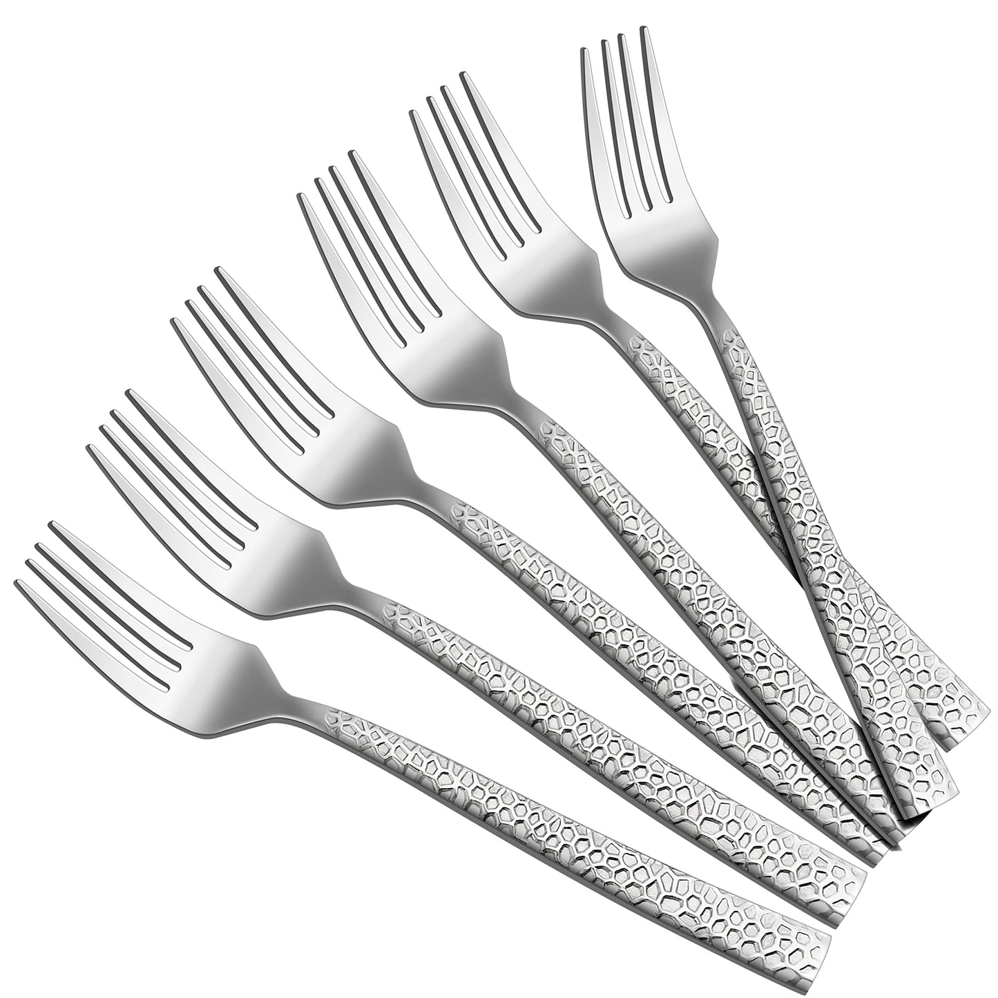 HaWare Hammered 12-Pieces Dessert Forks, Stainless Steel 6.7 Small Salad Forks, Classic Elegant Design, Mirror Polished, Dishwasher Safe