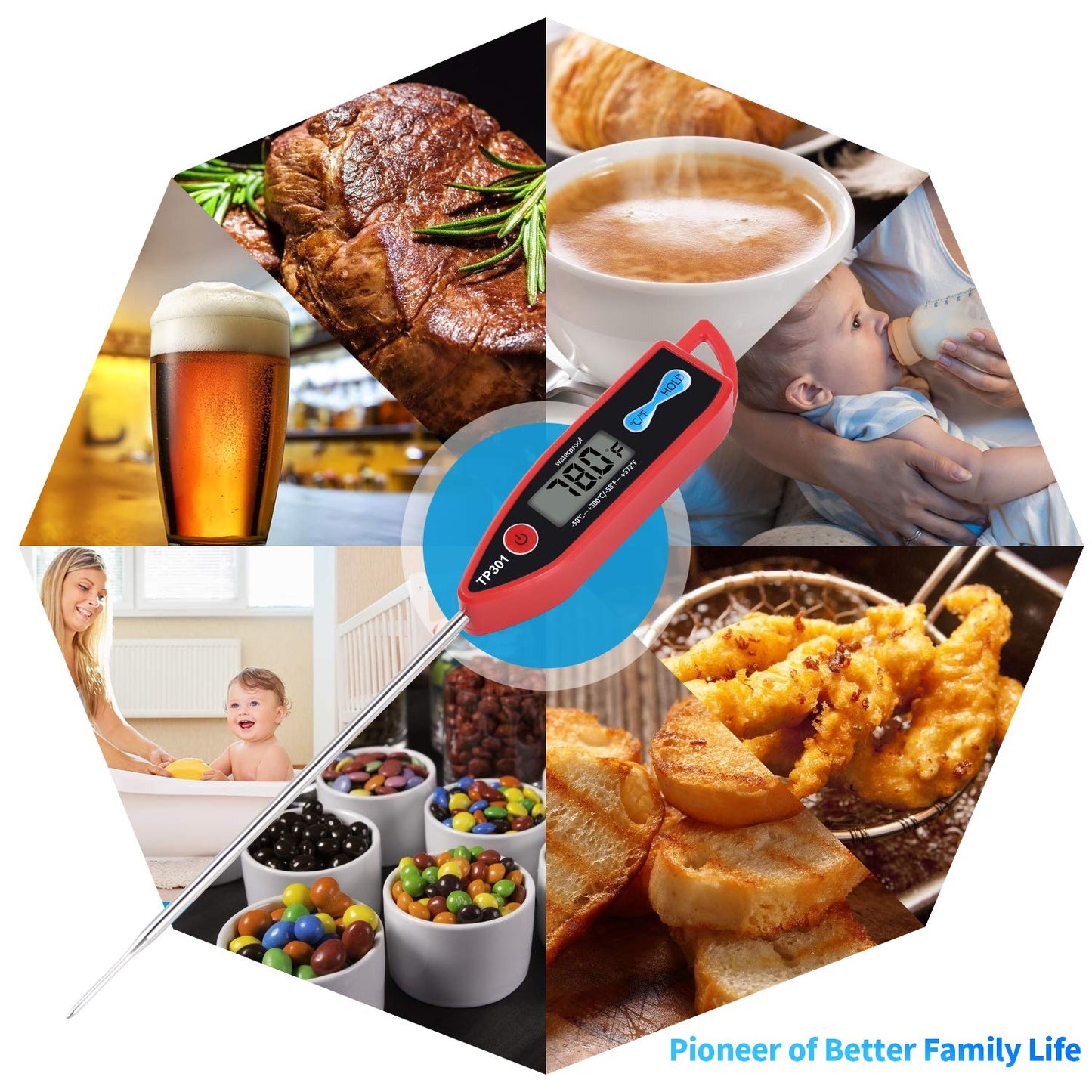 Yacumama Digital Water Thermometer - Instant Read Waterproof Probe for Food, Meat & Milk