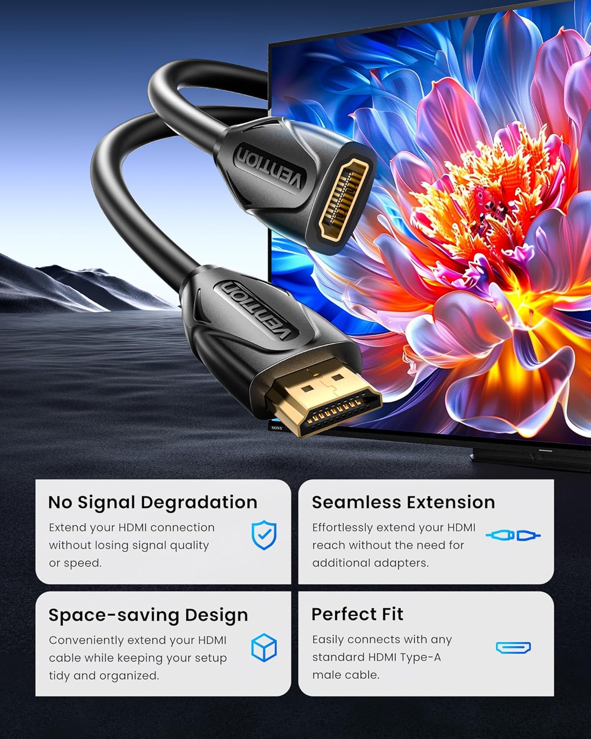10FT, 4K PS5/PS4 VENTION HDMI Extension Cable HDMI Extender Male to Female Cable Compatible with TV Roku Laptop Xbox