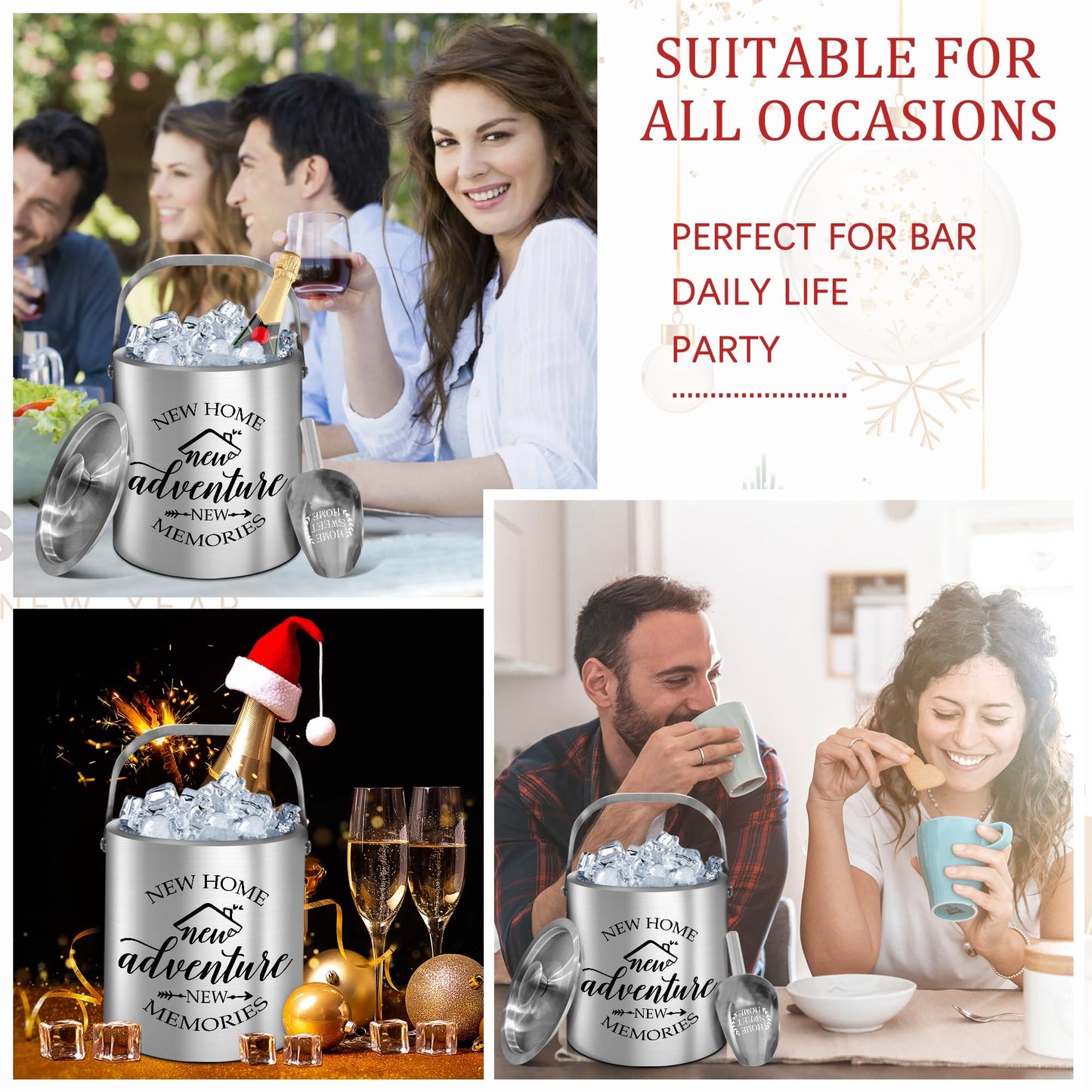 House Warming Gifts New Home, Housewarming Gifts for New House, Best Housewarming Gifts 2025, Stainless Steel Ice Bucket with Lid, Wine Chiller with Handle and Scoop