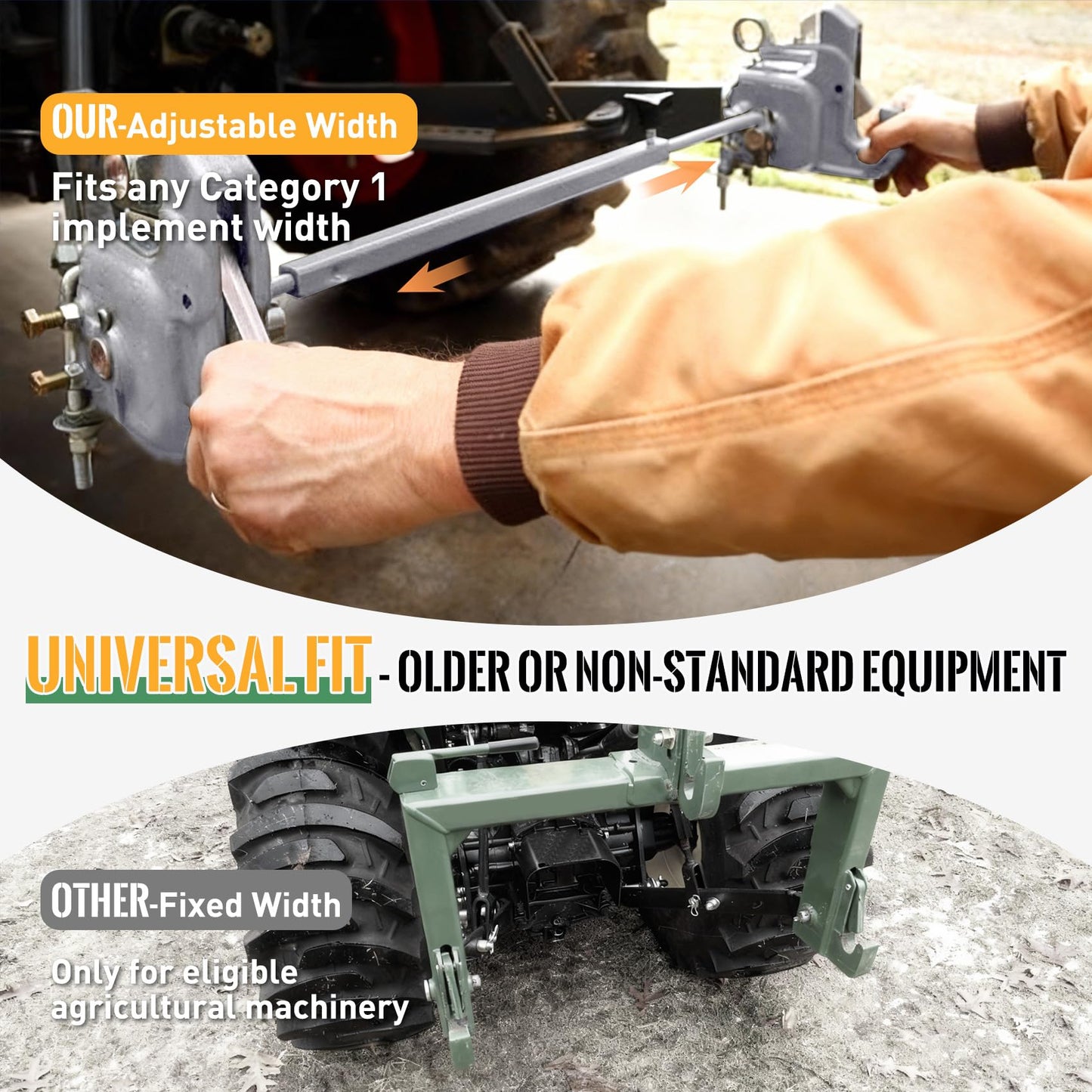 Upgraded Cat 1 Tractor Easy Change Quick Hitch System, Compatible with 3 Point Hitch Adapter, Tractor Hitch Faster Attach and Detach to Implements, Comes Stabilizer Bar, Grey