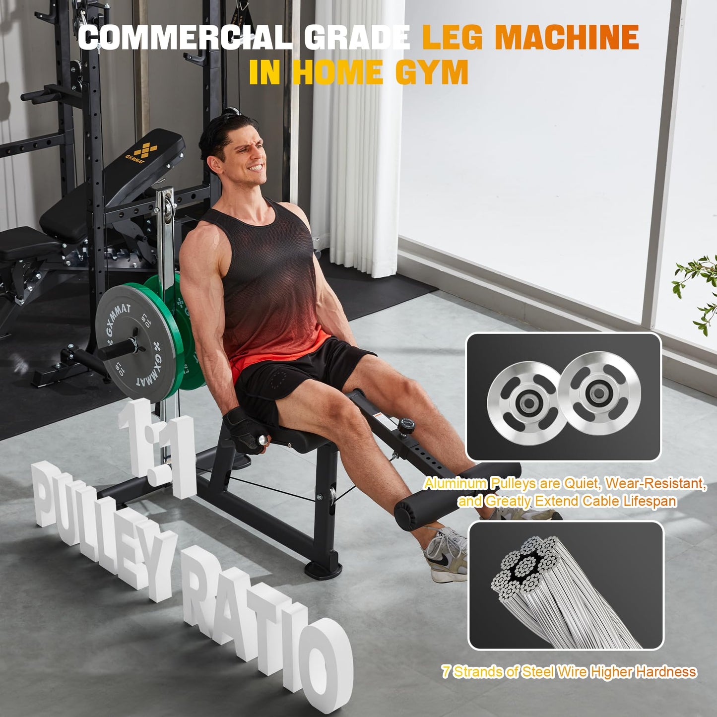 GXMMAT Leg Extension Machine - Multifunctional Workout Equipment for Home Gym, 400lbs Capacity with Adjustable Backrest & Leg Roller, Compact Strength Training for Quads, Hamstrings, Glutes and Core
