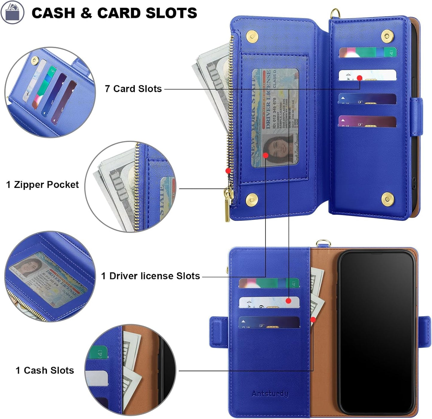 Antsturdy 13 13 6.1,Purple Compatible with iPhone Wallet CaseRFID BlockingPU Leather Phone Case Women Men Flip