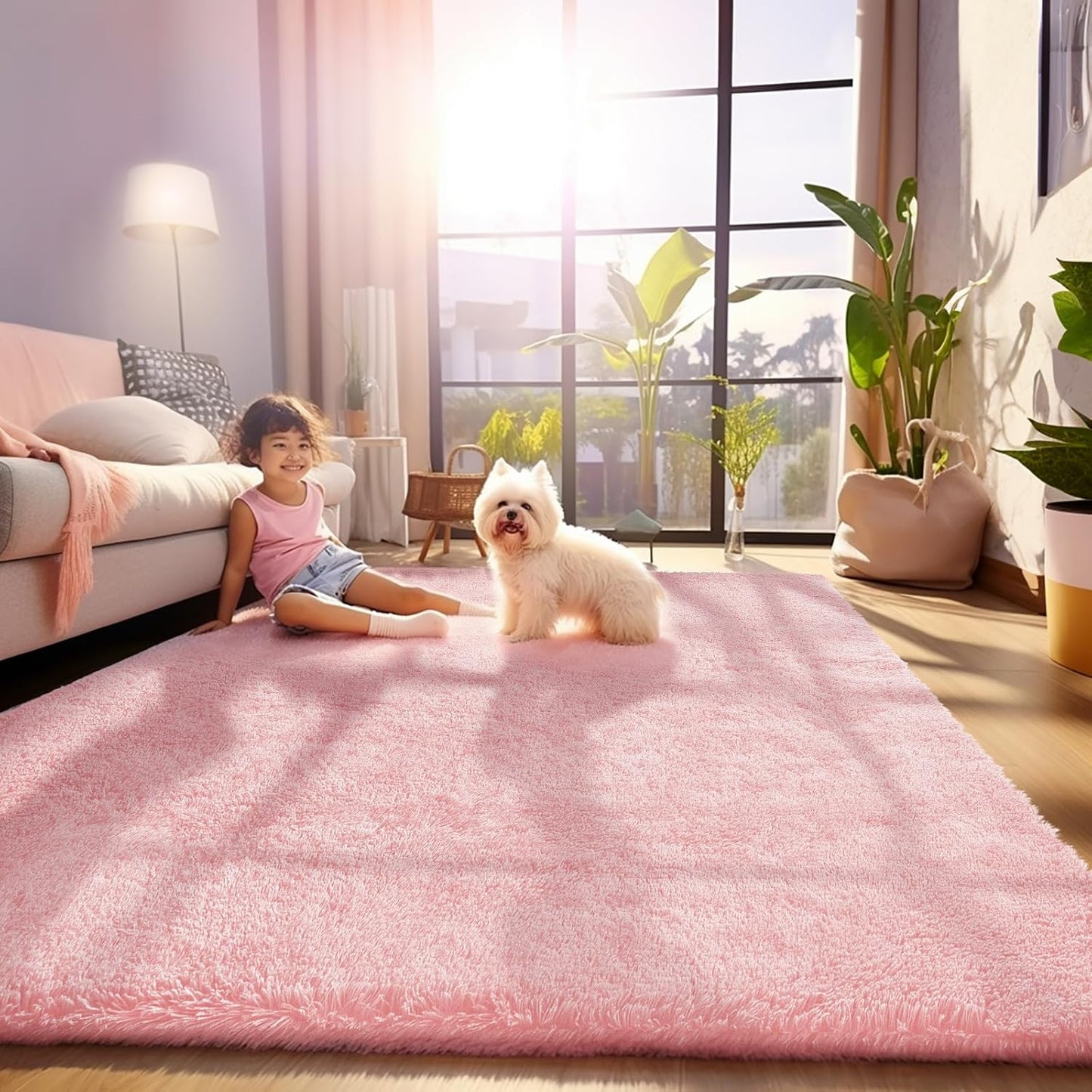 Ophanie Pink Area Rug - Fluffy 5x8 Shag Carpet for Girls' Bedroom | Soft Plush Indoor Floor Decor