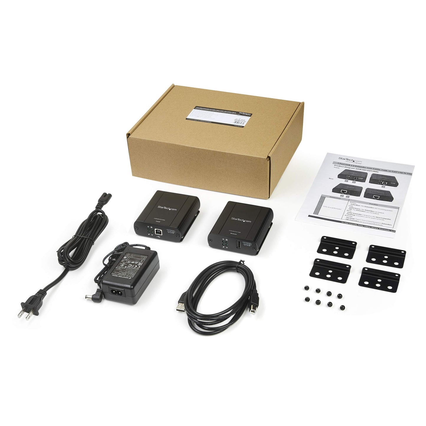 StarTech.com USB 2.0 Extender Over Cat5/Cat5e/Cat6 Ethernet Cable (RJ45) - 330ft/100m Industrial USB Extender Adapter Kit w/ESD Protection & Metal Case - Externally Powered - 480 Mbps (USB2001EXT2NA)