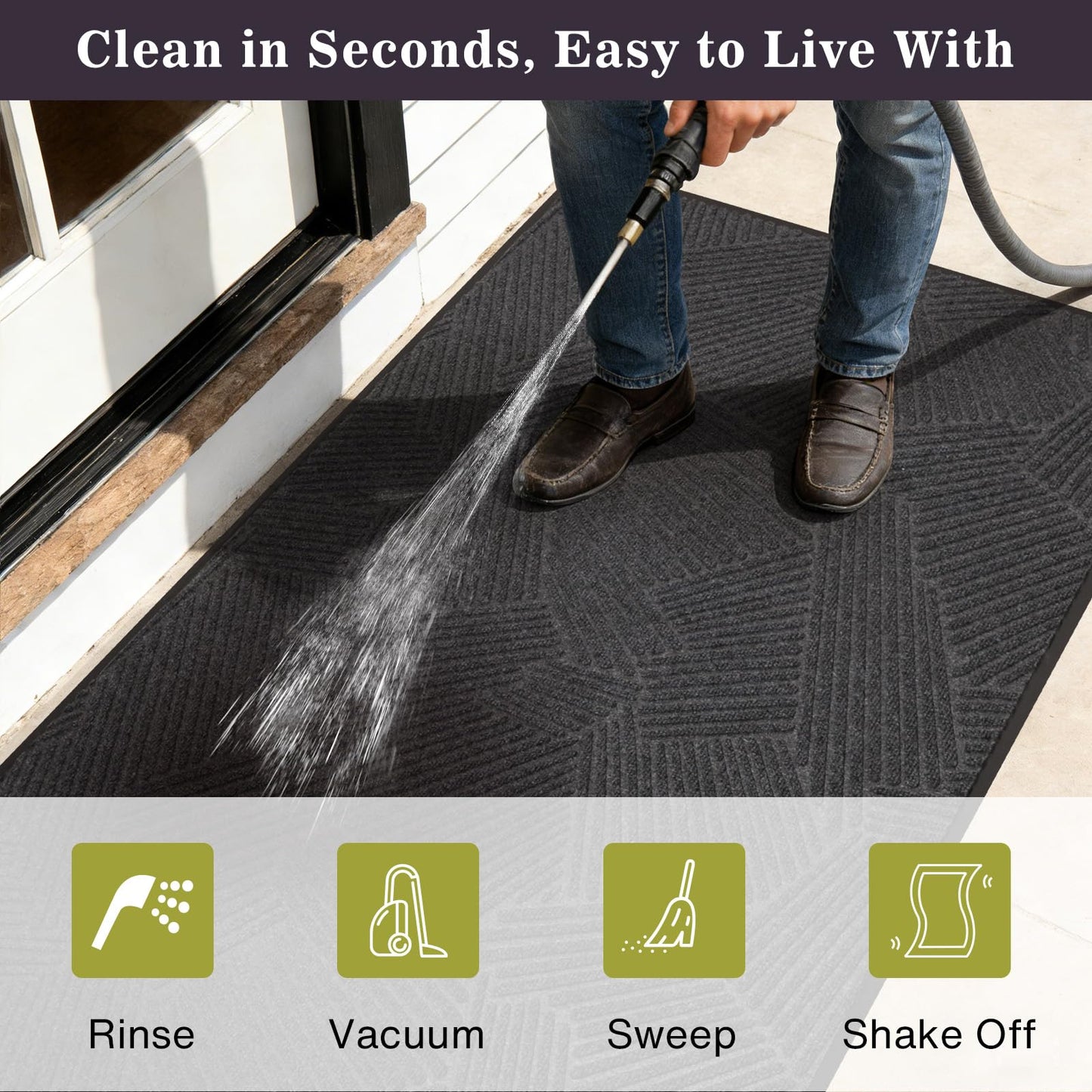 BelleCosy Heavy Duty Door Mat Indoor Outdoor, 5′ x 7′ Low Profile Non Slip Commercial Floor Mat for High Traffic, Grid-Pattern Waterproof All-Weather Industrial Entryway Rug for Garage, Patio